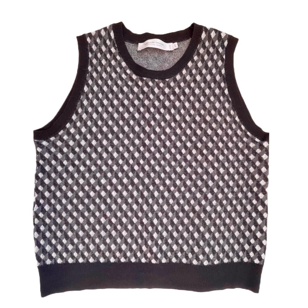 Simons Contemporaine Geo Mosaic Vest, Wool Blend, Grey and Black, Size Medium